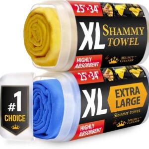 Premium XL Shammy Towel for Car - 2Pk (34??X25??) - Super Absorbent Chamois Cloth - Spots & Scratch-Free - Reusable Car Drying Towels