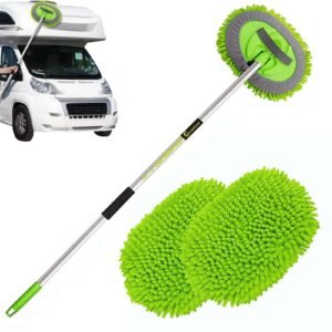 Pink 62" Car Wash Brush with Long Handle,Chenille Microfiber Car Wash Mop Sponge Mitt ,Windshield Window Squeegee,Wheel Brush,Car Detailing Brushes,Car Duster,Towel,Car Cleaning Kit for Cars RV Truck