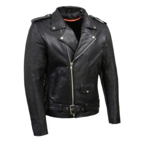 SH1011 Men'S Classic Brando Premium Leather Black Motorcycle Riders Leather Jacket W/Side Laces